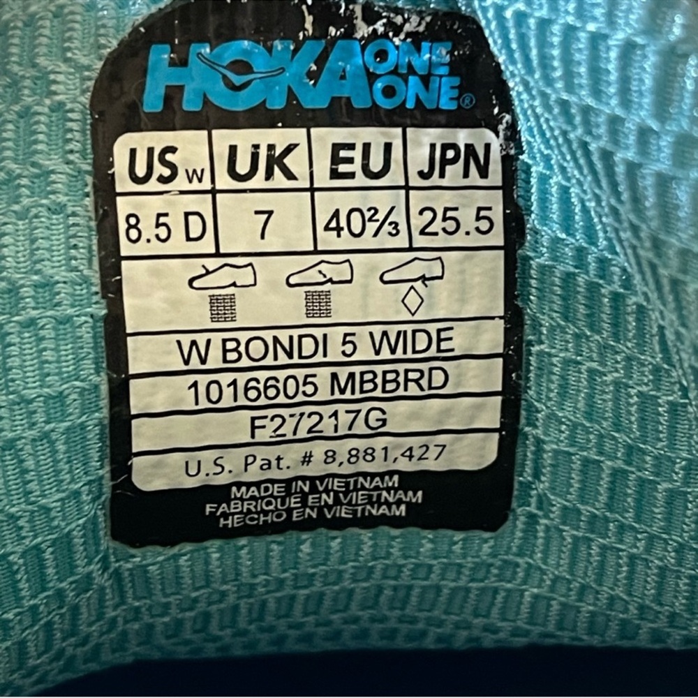 Hoka One One Bondi 5 Wide Medieval Blue Radiance Navy, Aqua, White Size 8.5 D - Picture 12 of 14